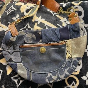 Coach Jean/ brown/ sliver 12X8 shoulder bag. Matching wedges on Posh